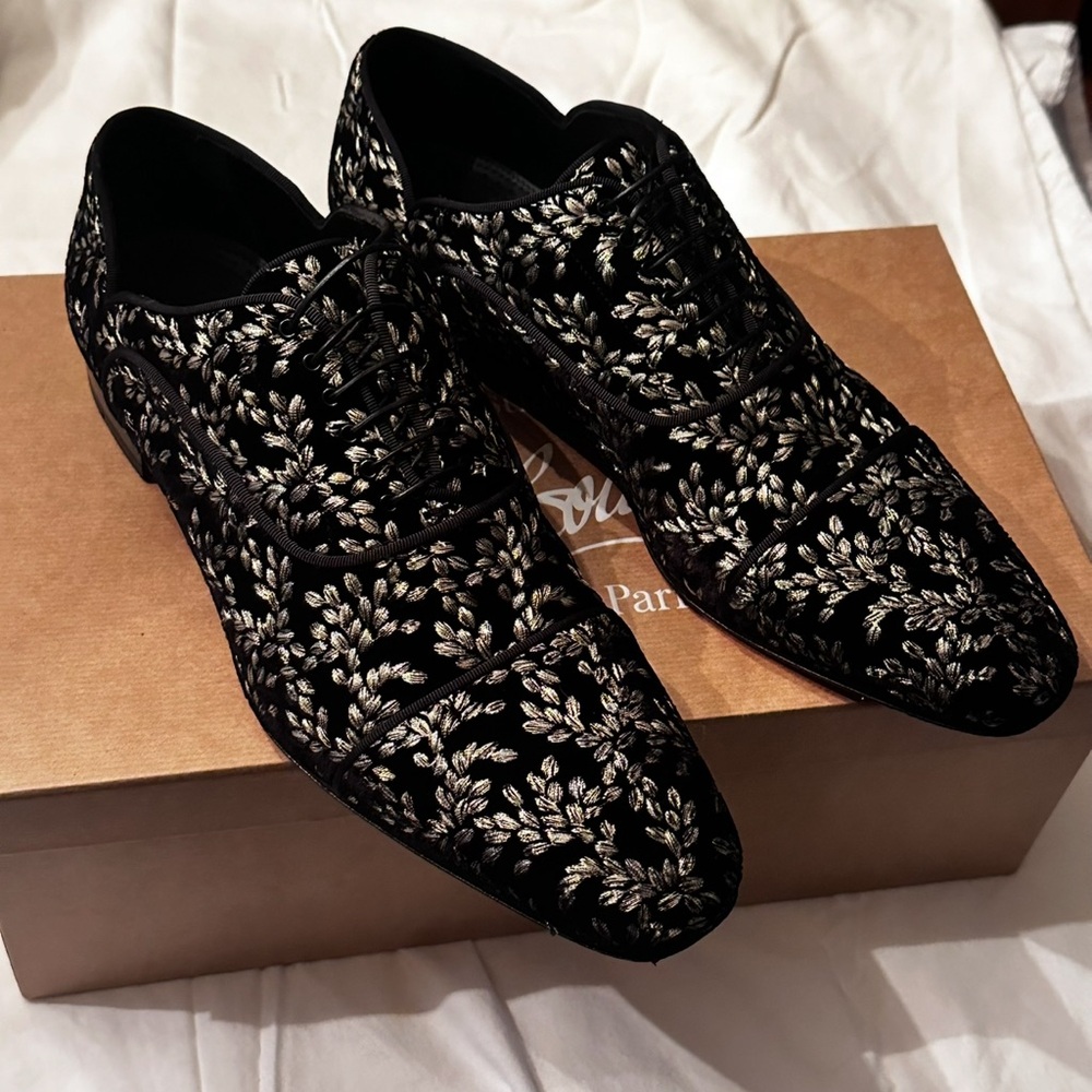 Christian Louboutin Black Oxfords with gold Embroidery